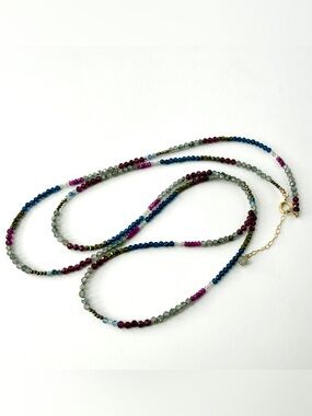 Long Muli Colored Gemstone Beaded Necklace, Wrap Mixed Gemstone Necklace